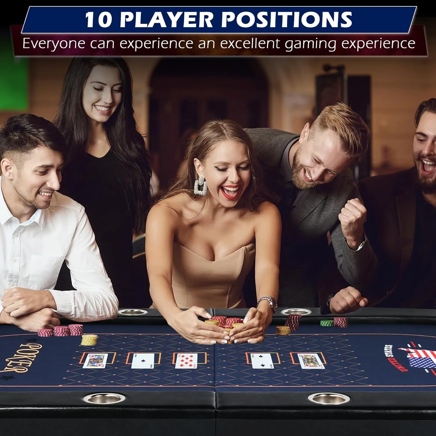 84 Inch Poker Table Foldable, 10 Player Folding Poker Tables w/ Casino Grade Felt, Padded Rails and Cup Holders, Portable Poker Table for Texas Holdem Poker and Blackjack, No Assembly Required (Black)