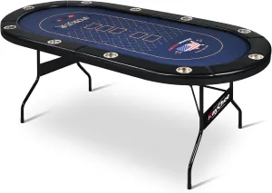 84 Inch Poker Table Foldable, 10 Player Folding Poker Tables w/ Casino Grade Felt, Padded Rails and Cup Holders, Portable Poker Table for Texas Holdem Poker and Blackjack, No Assembly Required (Black)