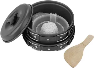 8Pcs Camping Cookware Mess Kit, Aluminum Camping Gear Pots, Pans, Lids Supplied with a Loofah Sponge, Camping Cooking Set for Hiking, Backpacking, Picnic[6.18 * 1.57in-Black]