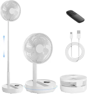 8" Portable Oscillating Standing Fan, 8000mAh Rechargeable Pedestal Fan with Remote, Foldable Quiet Travel Fan, 8H Timer, Height Adjustable, Floor & Desk fan for Bedroom, Camping, Office