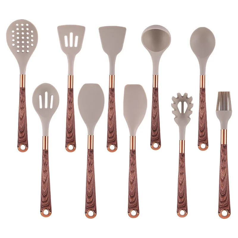 9-Piece Silicone Scoop and Shovel Kit with Wooden Handles – Non-Stick, Heat-Resistant Cooking Utensils