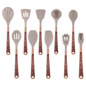 9-Piece Silicone Scoop and Shovel Kit with Wooden Handles – Non-Stick, Heat-Resistant Cooking Utensils