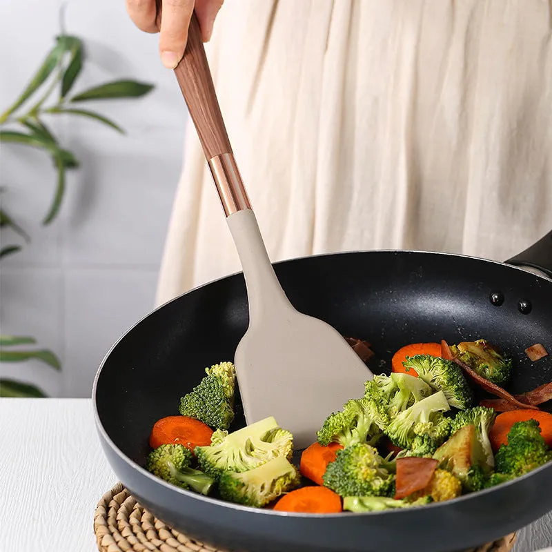 9-Piece Silicone Scoop and Shovel Kit with Wooden Handles – Non-Stick, Heat-Resistant Cooking Utensils