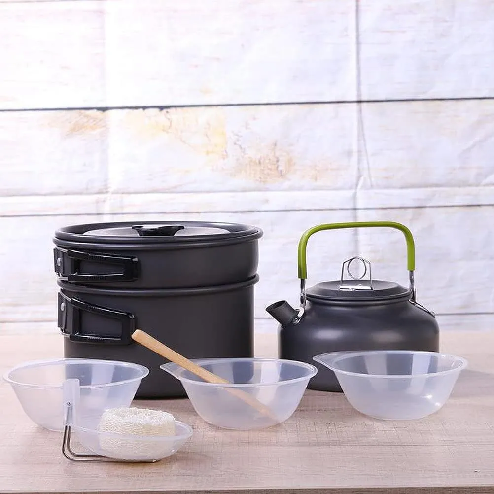 9 Pieces Camping Cookware Set, Compact Camping Pots and Pans Set, Camping Cooking Set for Outdoor Backpacking Camping Hiking Picnic with Carrying Bag
