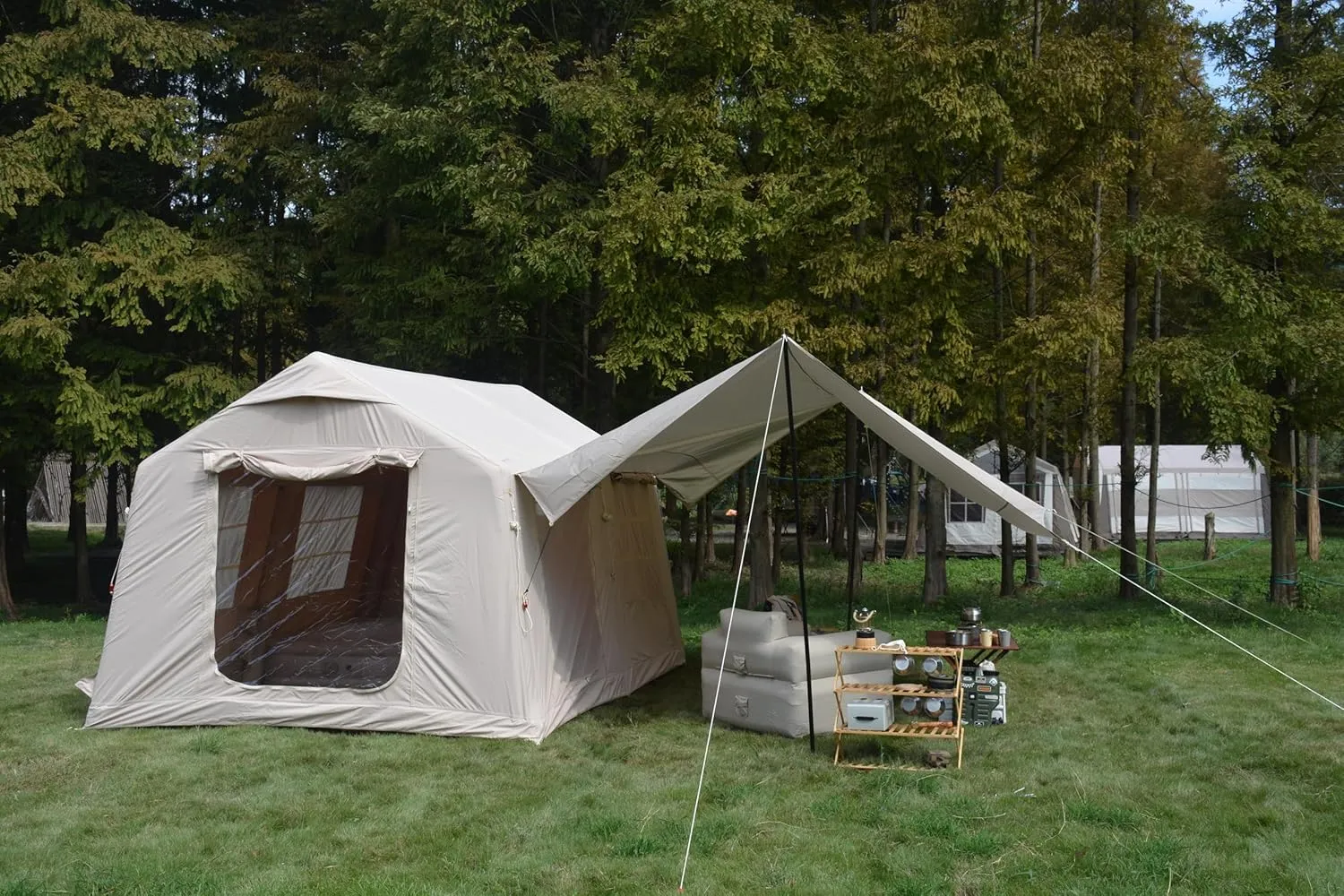 9.8 x13ft with Canopy, Inflatable Camping Tents with Hand Pump, Air Glamping Tents, Easy Setup Waterproof and Windproof Blow up Tent