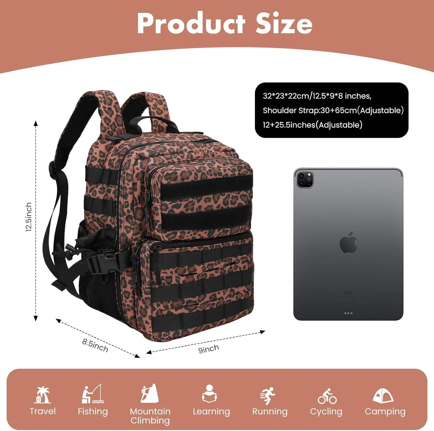 9L Mini Tactical Backpack for Men Women,Small Military Tactical Backpack for Sport,Gym,Hiking,Travel,Camping(Leopard)