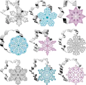 9Pcs Winter Snowflake Cookie Cutter Stainless Steel Cute Christmas Snowflake Shape Cookie Cutting Molds Biscuit Cutters for Xmas Parties DIY Craft Baking Supplies