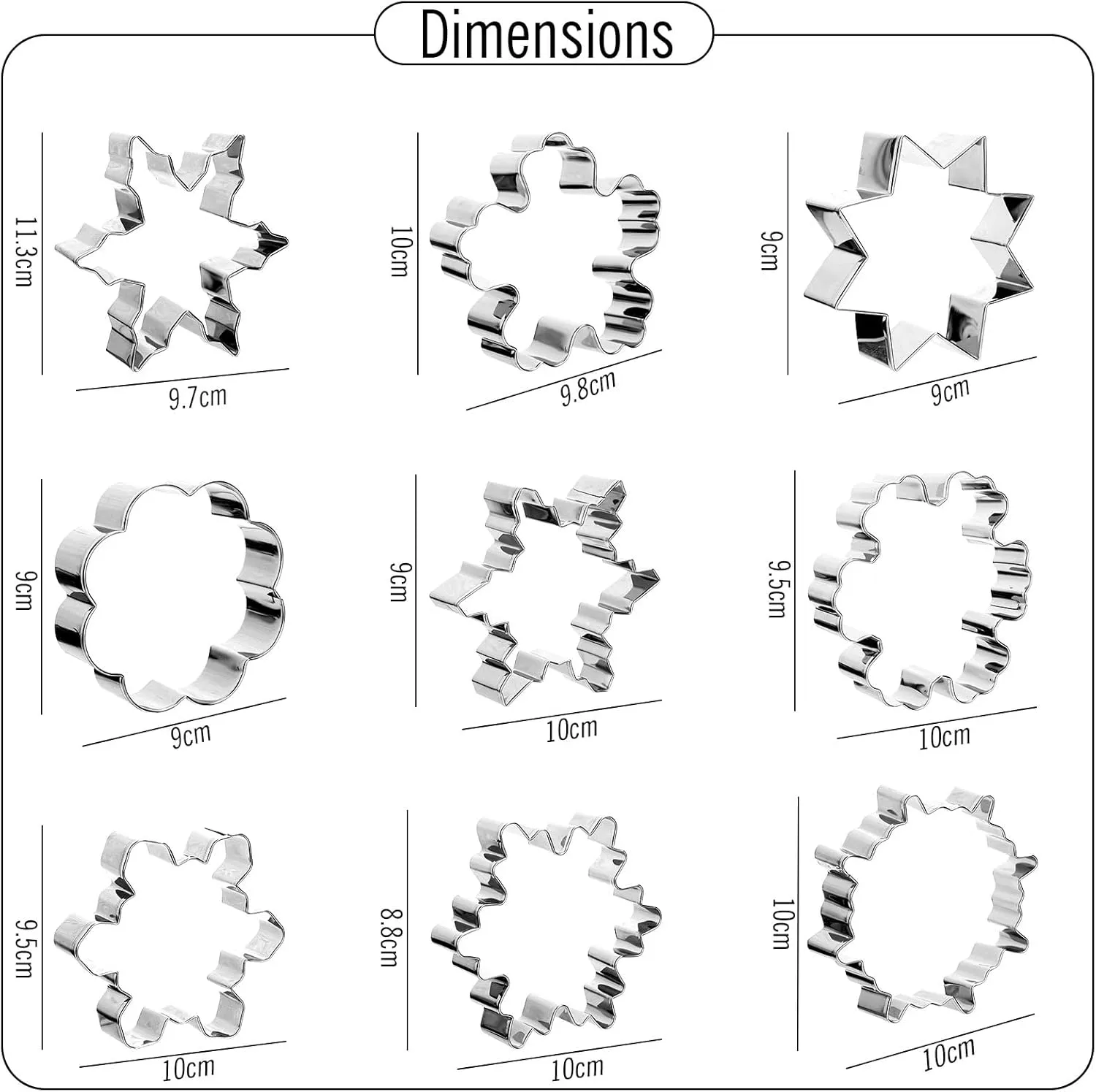 9Pcs Winter Snowflake Cookie Cutter Stainless Steel Cute Christmas Snowflake Shape Cookie Cutting Molds Biscuit Cutters for Xmas Parties DIY Craft Baking Supplies