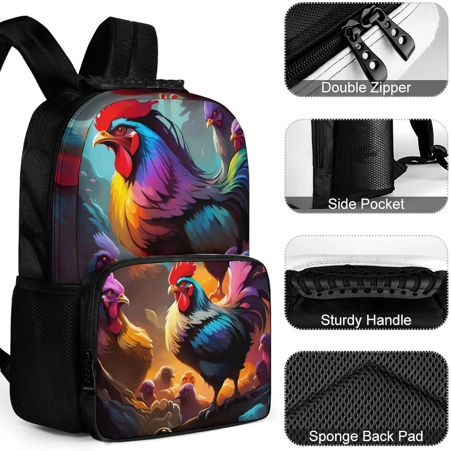A Brood Of Chickens Art Shoulder Book Bags Polyester Multipurpose Anti-Theft Carry On Bag Large Capacity Travel Hiking & Camping Rucksack