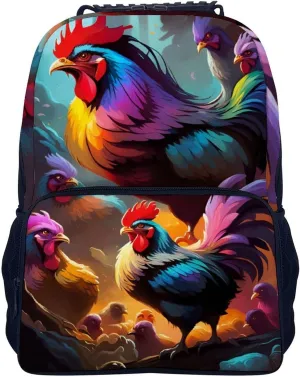 A Brood Of Chickens Art Shoulder Book Bags Polyester Multipurpose Anti-Theft Carry On Bag Large Capacity Travel Hiking & Camping Rucksack
