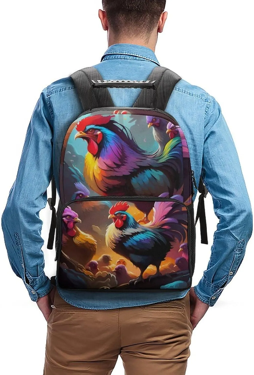 A Brood Of Chickens Art Shoulder Book Bags Polyester Multipurpose Anti-Theft Carry On Bag Large Capacity Travel Hiking & Camping Rucksack