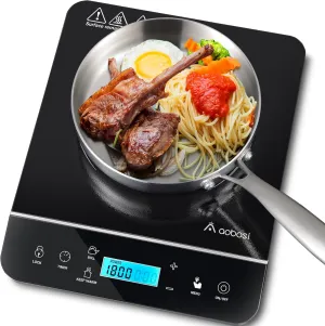 AAOBOSI Portable Cooktop, 1800W Induction Cooker with LCD Sensor Touch, Child Safety Lock & 10H Timer, 9 Power 10 Temperature Settings