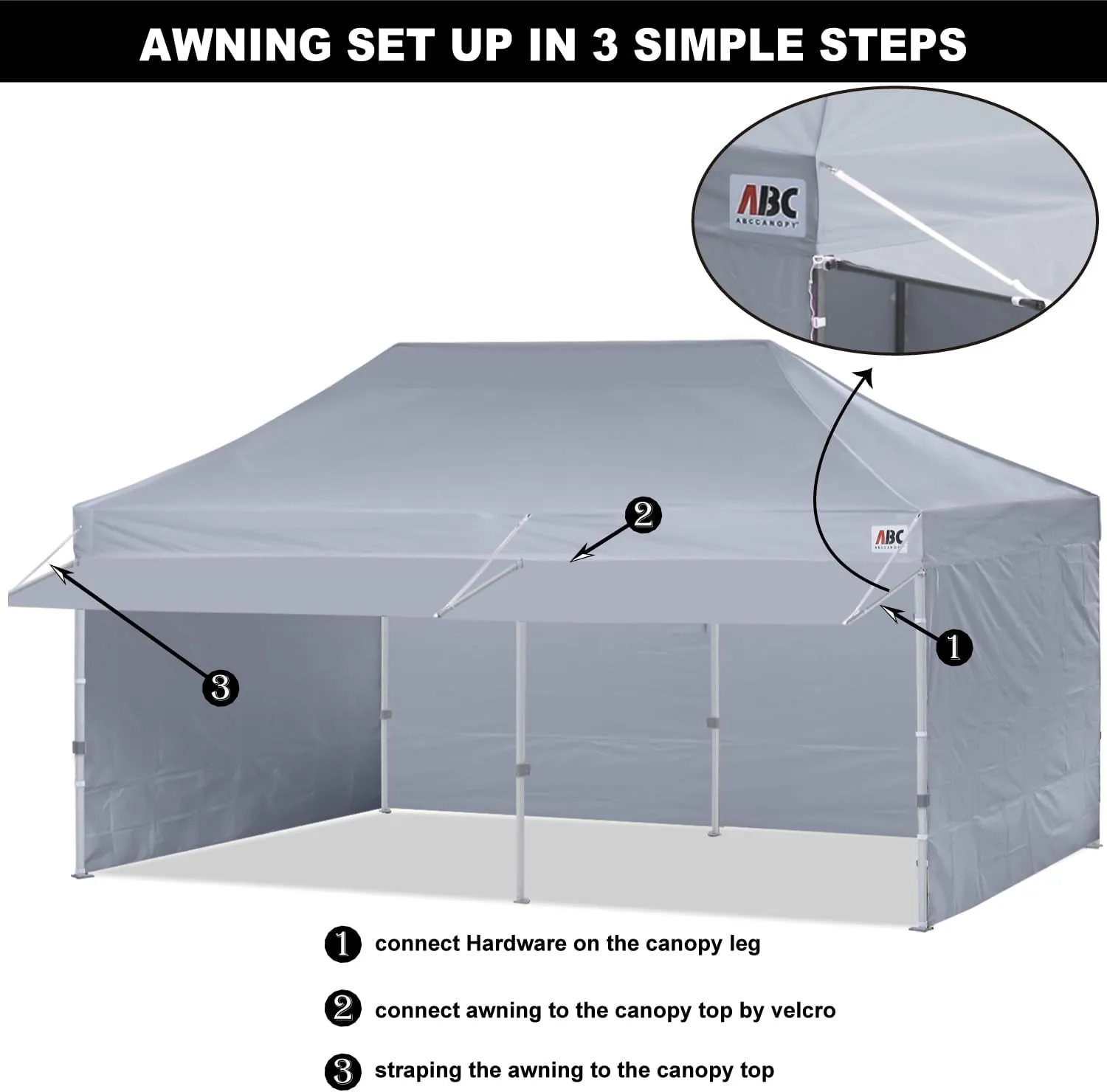 ABCCANOPY 10x20 Pop up Canopy Tent with Sidewalls - Easy up Canopies with Awning, Outdoor Tents for Parties, Market, Commercial Events, Gray