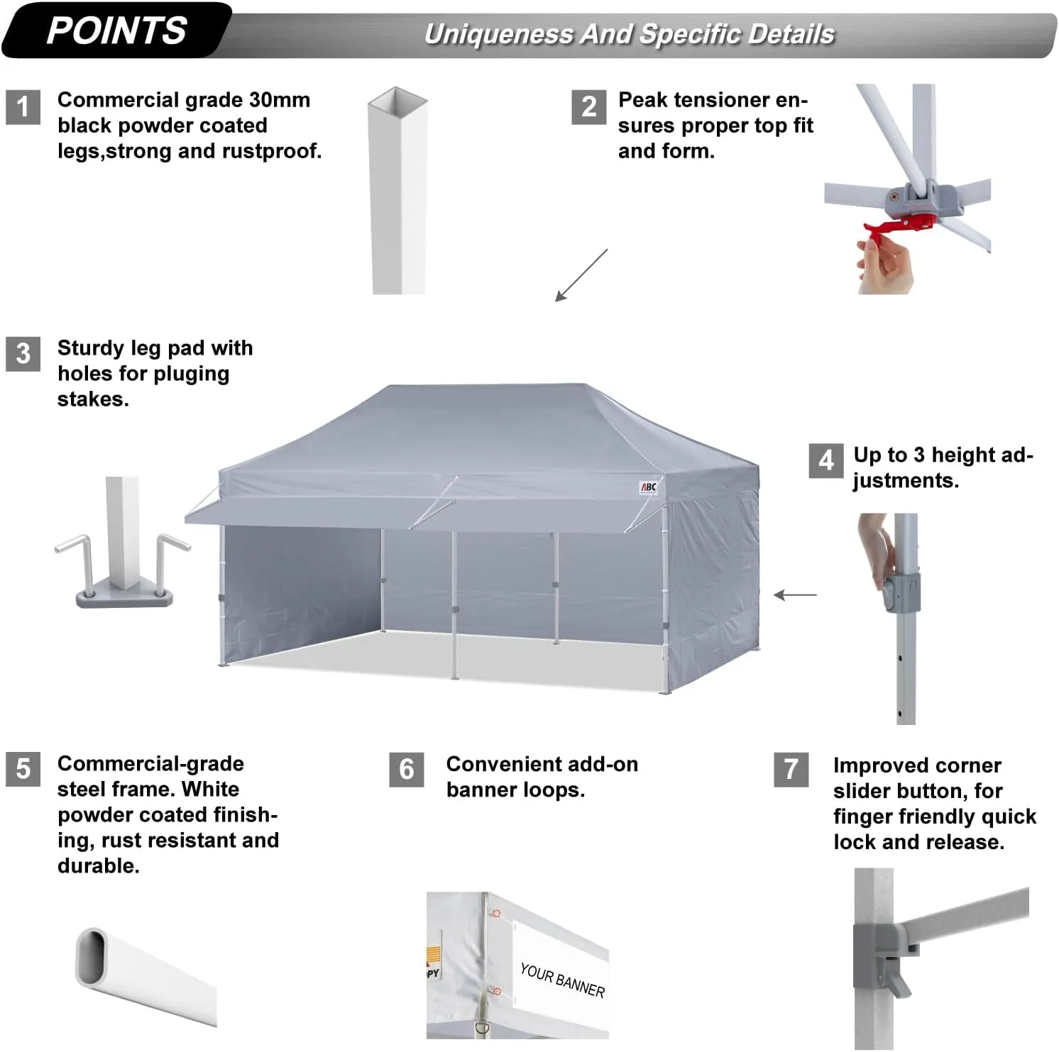 ABCCANOPY 10x20 Pop up Canopy Tent with Sidewalls - Easy up Canopies with Awning, Outdoor Tents for Parties, Market, Commercial Events, Gray