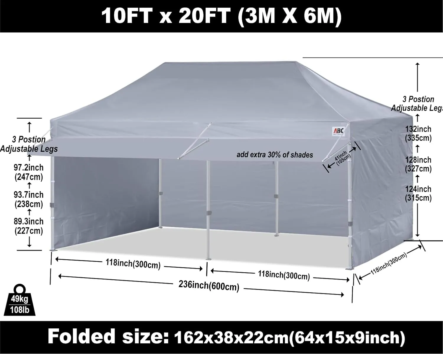 ABCCANOPY 10x20 Pop up Canopy Tent with Sidewalls - Easy up Canopies with Awning, Outdoor Tents for Parties, Market, Commercial Events, Gray