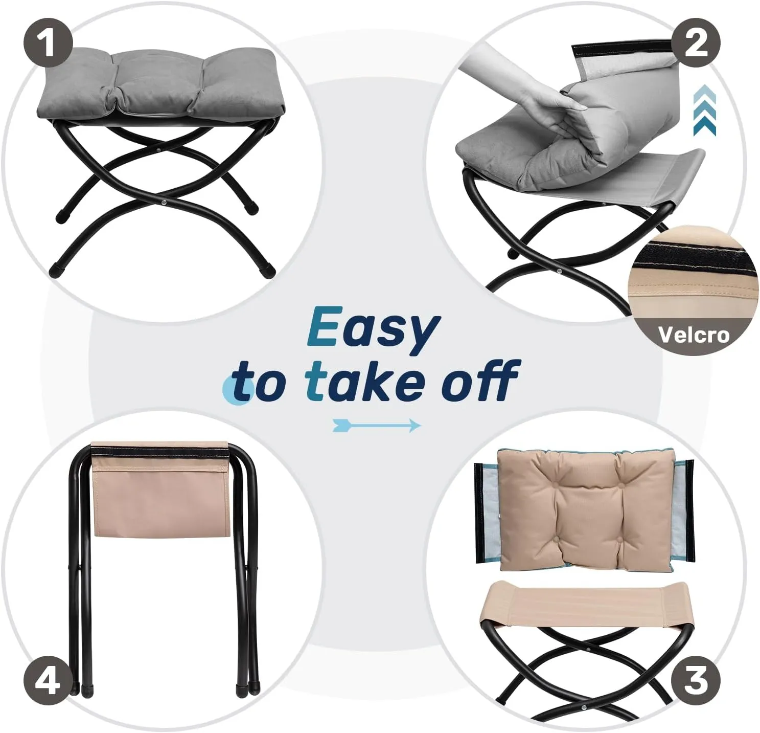 AbocoFur 15"(H) Folding Footrest Stool, Accent Padded Sofa Foot Stool for Lazy Chair, Upholstered Small Foldable Ottoman, Metal Frame Portable Foot Rest Ottoman for Living Room, Bedroom, Smoky Grey