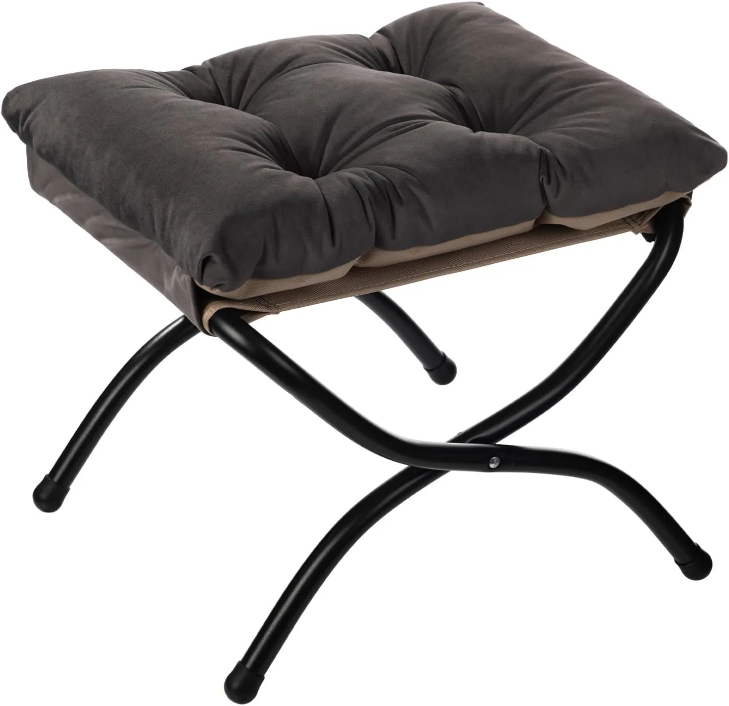 AbocoFur 15"(H) Folding Footrest Stool, Accent Padded Sofa Foot Stool for Lazy Chair, Upholstered Small Foldable Ottoman, Metal Frame Portable Foot Rest Ottoman for Living Room, Bedroom, Smoky Grey