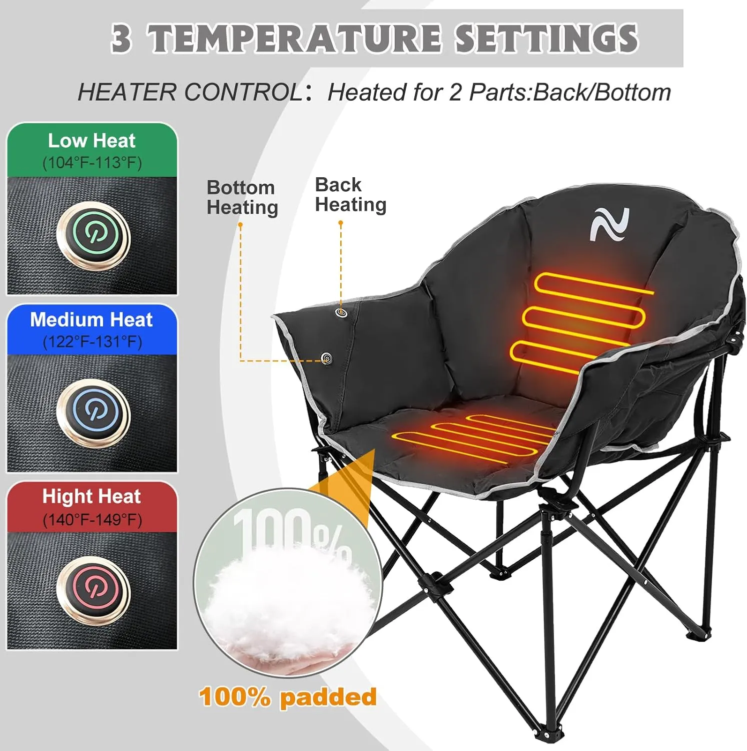 ABORON Oversized Camping Chair, Outdoor Chairs with Side Pocket, Heavy Duty Outside Couch, Folding Cotton Padded Chair Seat for Sports, Patio