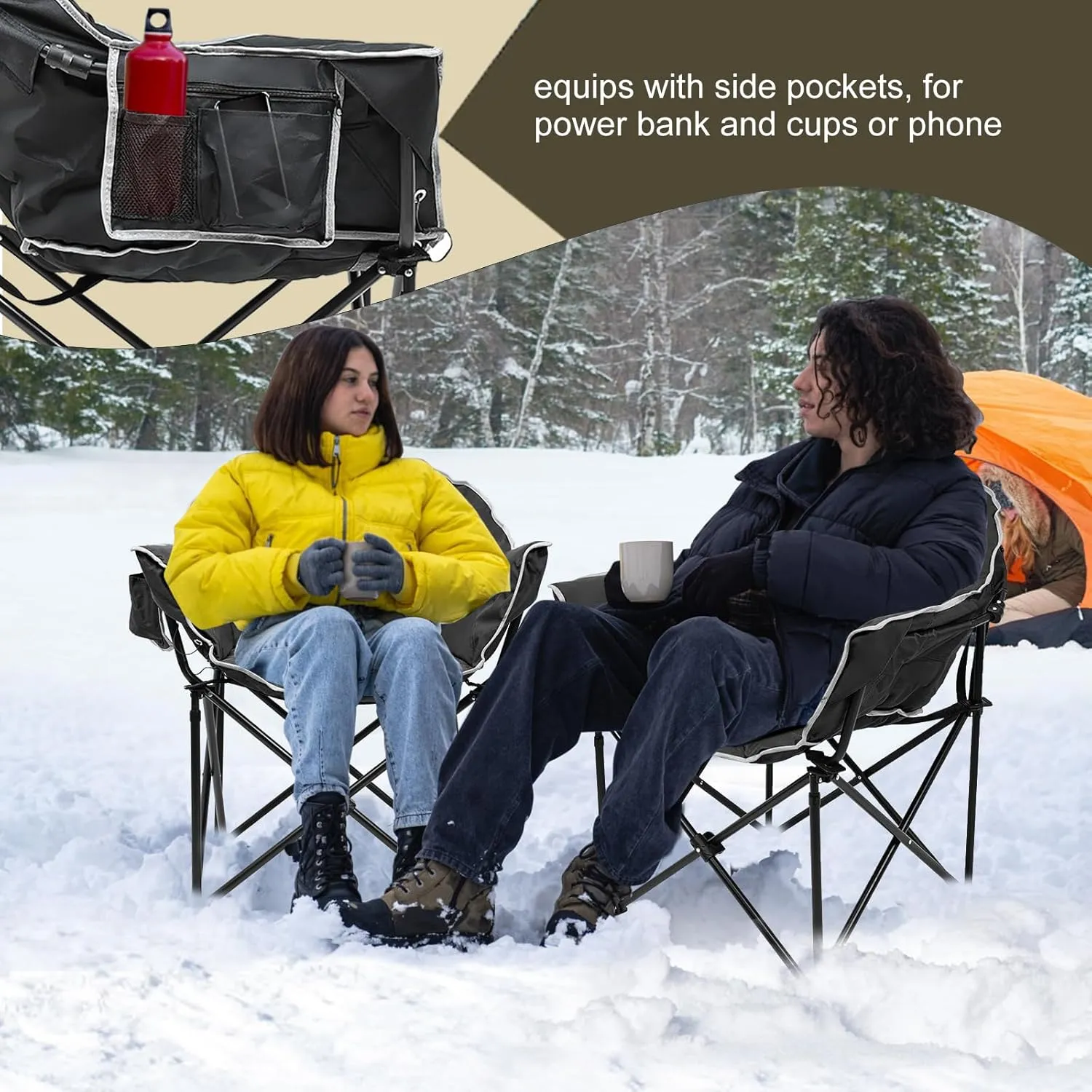 ABORON Oversized Camping Chair, Outdoor Chairs with Side Pocket, Heavy Duty Outside Couch, Folding Cotton Padded Chair Seat for Sports, Patio