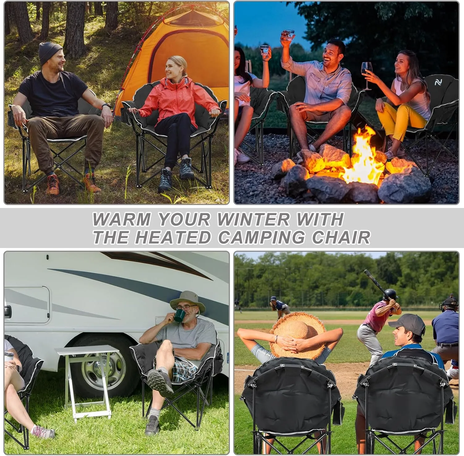 ABORON Oversized Camping Chair, Outdoor Chairs with Side Pocket, Heavy Duty Outside Couch, Folding Cotton Padded Chair Seat for Sports, Patio