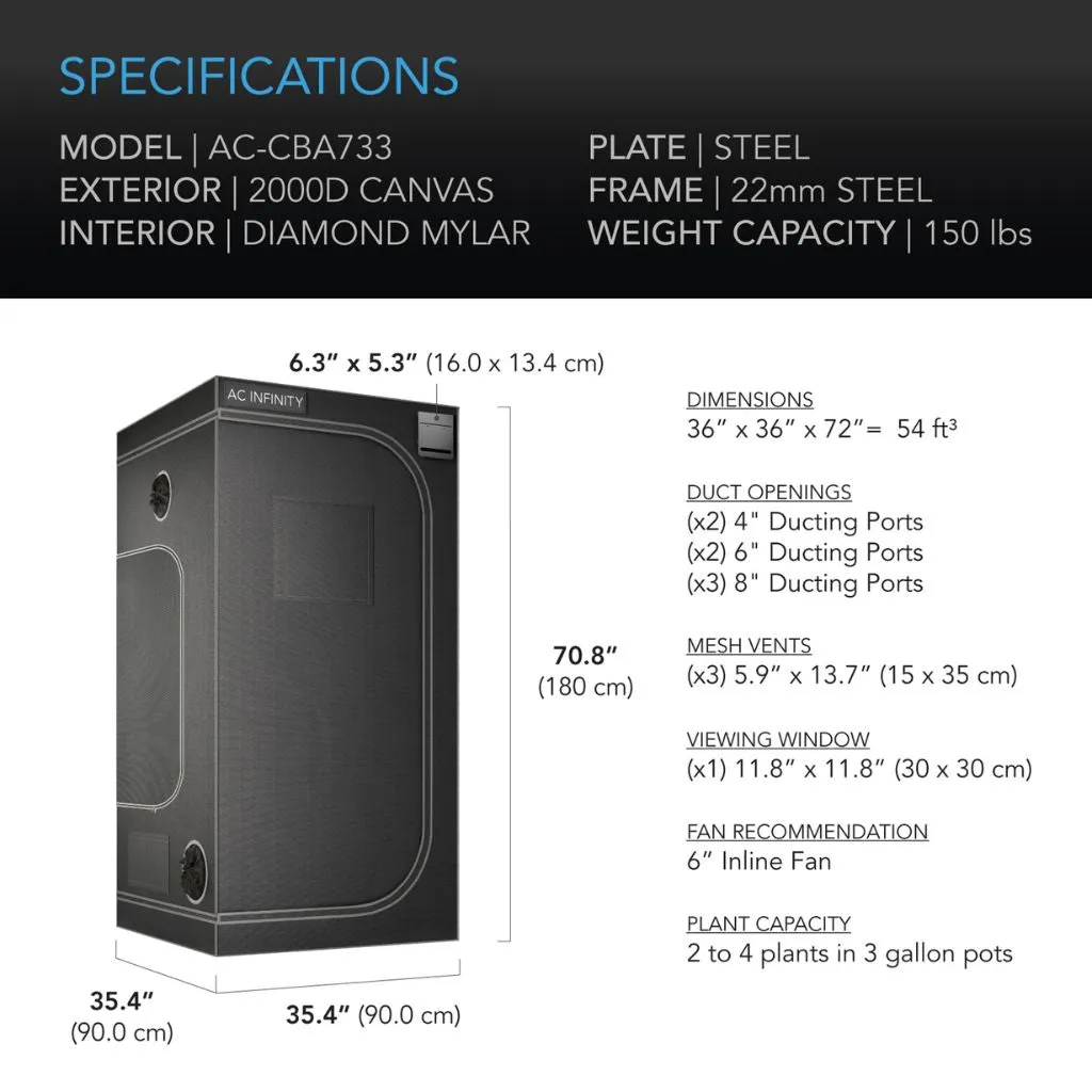 AC Infinity Cloudlab 733 Grow Tent 3x3 90cm x 90cm