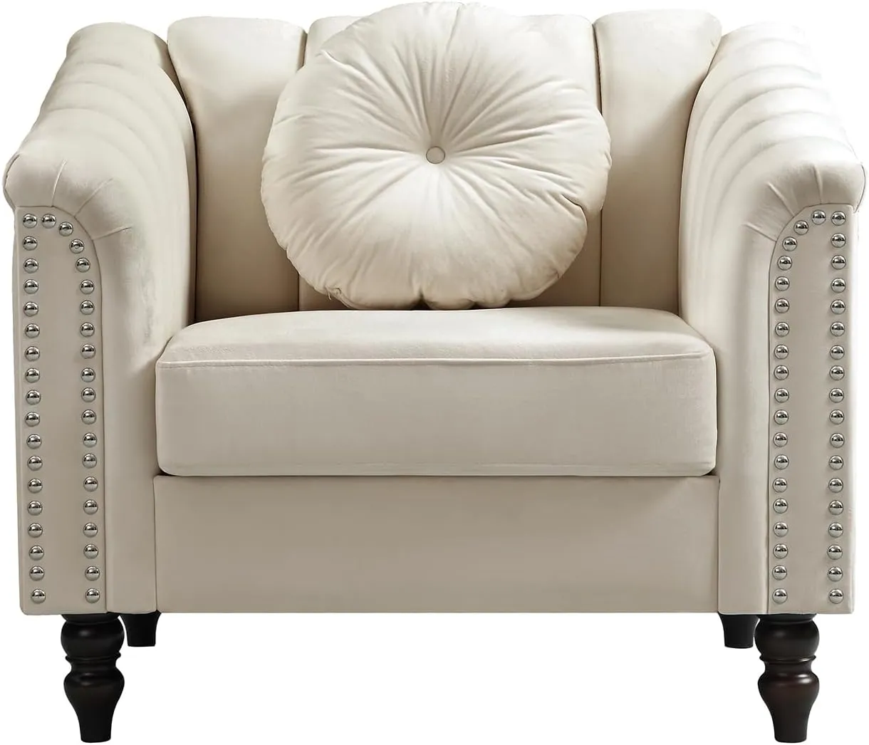 Accent Chair, Single Couch Chair with Style Button Tufted, Scroll Arms and Nailhead for Living Room, Office, Apartment, White