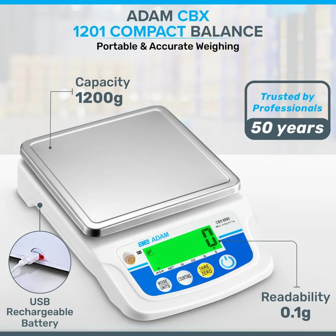 Adam Equipment CBX 1201 Compact Balance 1200g Capacity x 0.1g Readability