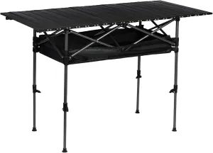 Adjustable Height Camping Table, Folding Portable Outdoor Table with Large Storage Organizer and Carrying Bag, Collapsible Picnic Table 120cm