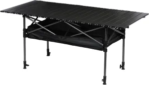 Adjustable Height Camping Table with Large Storage Organizer & Carrying Bag, Portable Outdoor Folding Table, 120cm L x 55cm W, Ideal for Picnics, BBQs, and Beach Outings 120cm