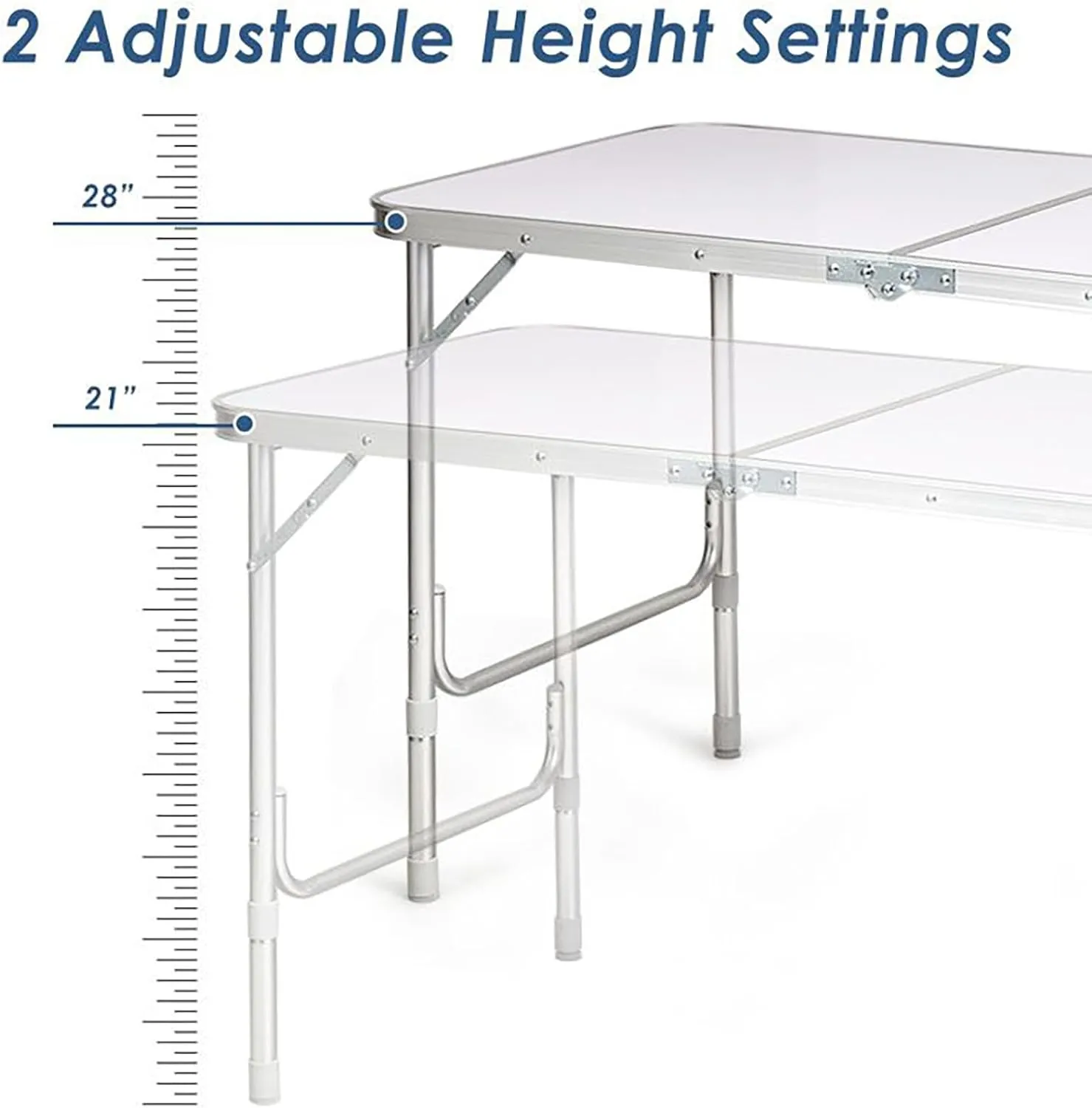 Adjustable Height Folding Camping Table Portable Outdoor Picnic Desk with Storage Lockers Lightweight Aluminum Frame for Camping Hiking Beach