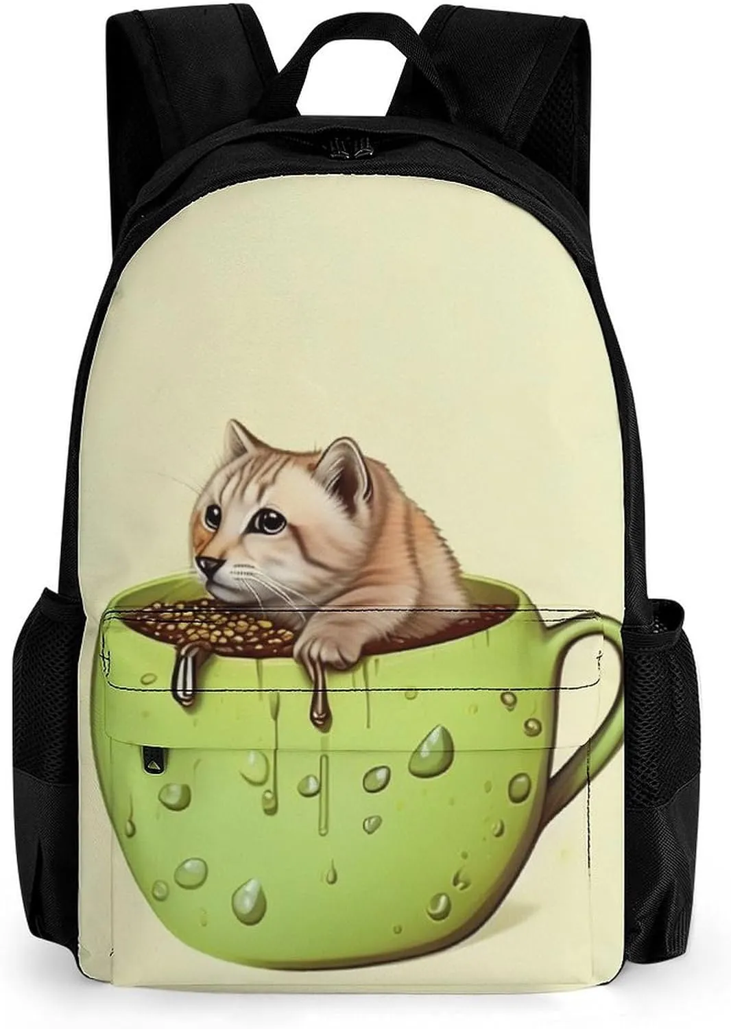 Adorable Cat And Coffee Art Daypack Lightweight Multipurpose Anti-Theft Shoulder Bag Large Capacity Laptop Book Bag Rucksack With Adjustable Shoulder Straps