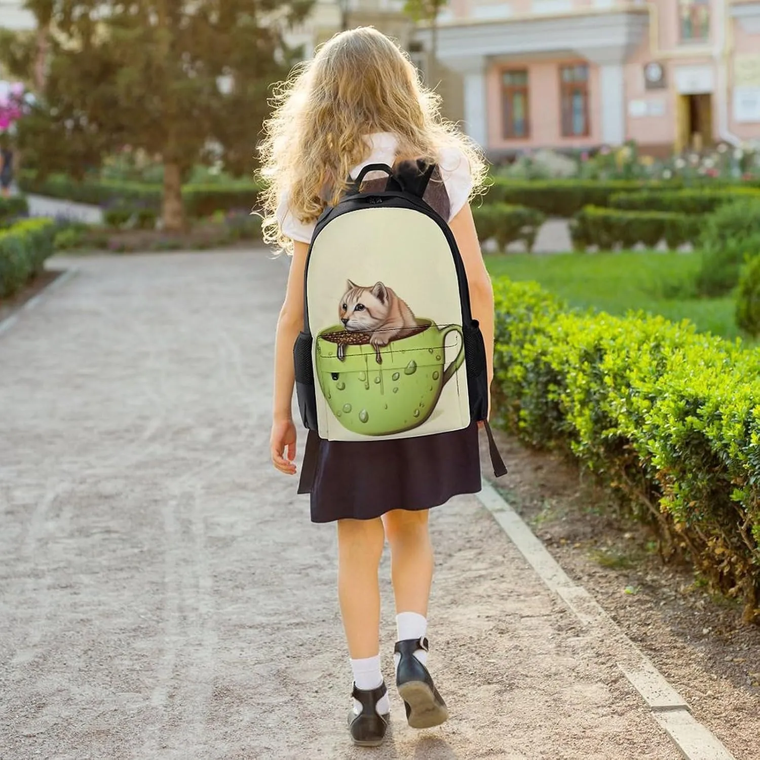 Adorable Cat And Coffee Art Daypack Lightweight Multipurpose Anti-Theft Shoulder Bag Large Capacity Laptop Book Bag Rucksack With Adjustable Shoulder Straps
