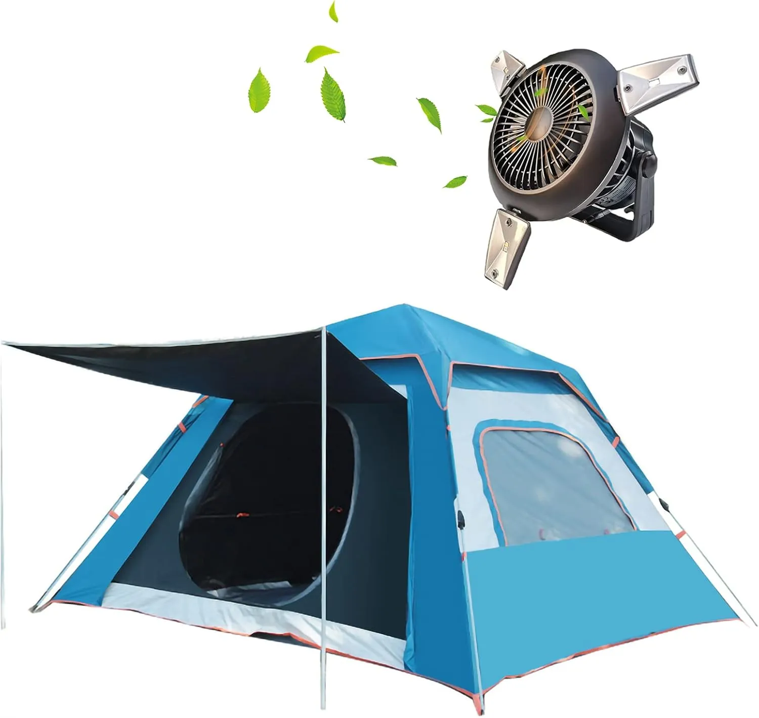 Adult Beach Tent, Automatic Camping Tent with 2 in 1 Foldable USB Solar Fan Light Outdoor Travel Sunshade Canopy can accommodate 2 People with 2 Windo