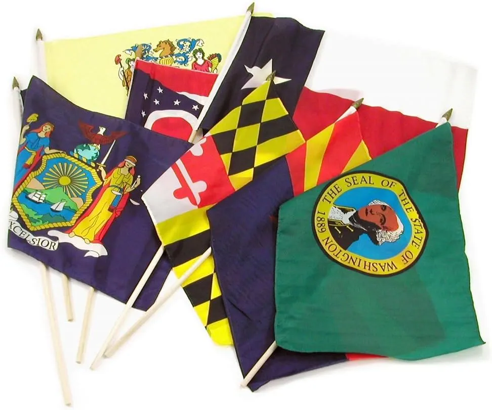 AES Wholesale Lot of 50 States Set 6x9 6"x9" Stick Flag Wood Staff