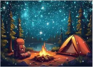 AIIKES 7x5ft Forest Scene Camping Backdrop Campfire Tent Backdrops Photography for Kids Adult Birthday Party Decor Banner Studio Props XY174
