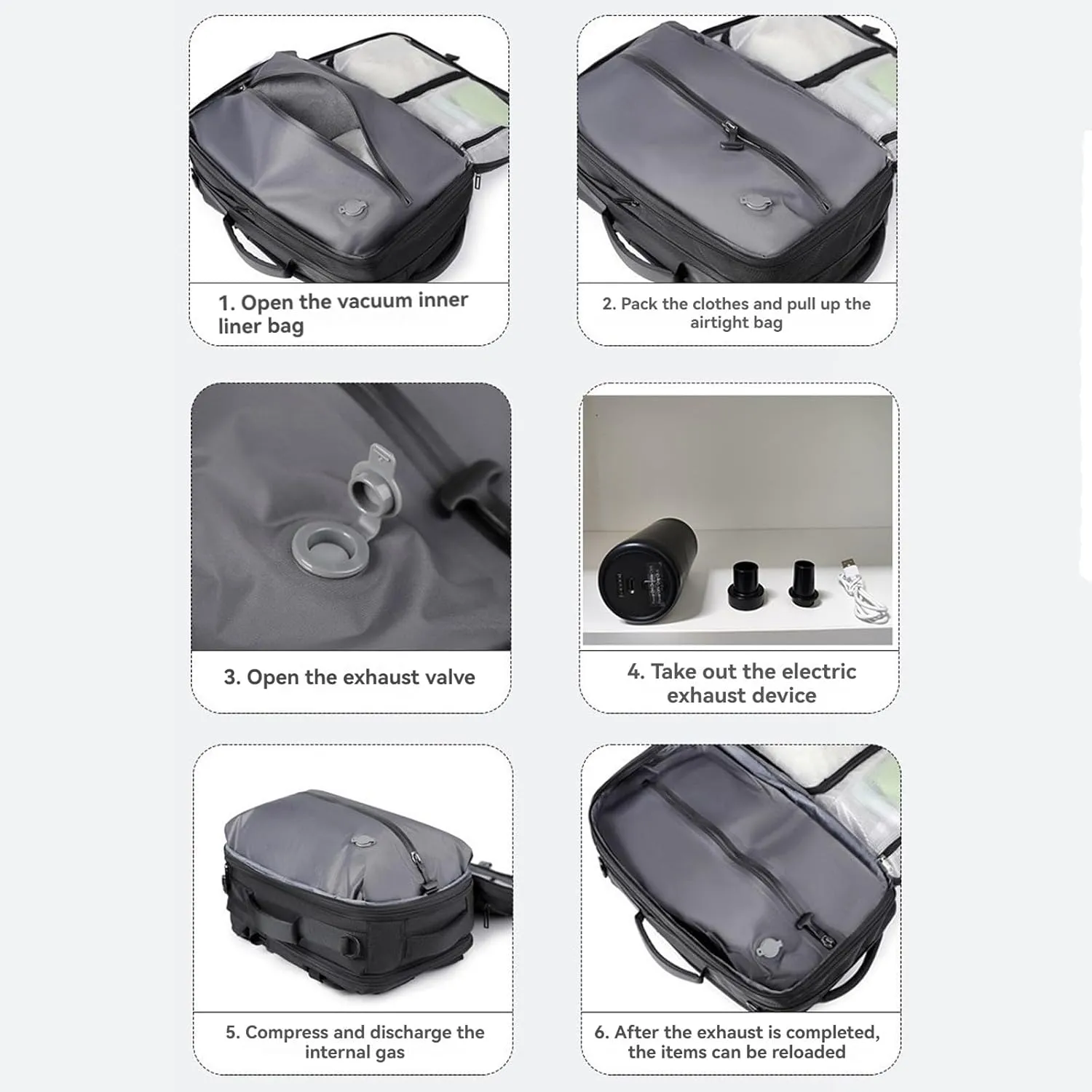 Airback Backpack, Travel Backpack with Vacuum System, Expandable Backpack with Vacuum Compression (Style E,One Size)