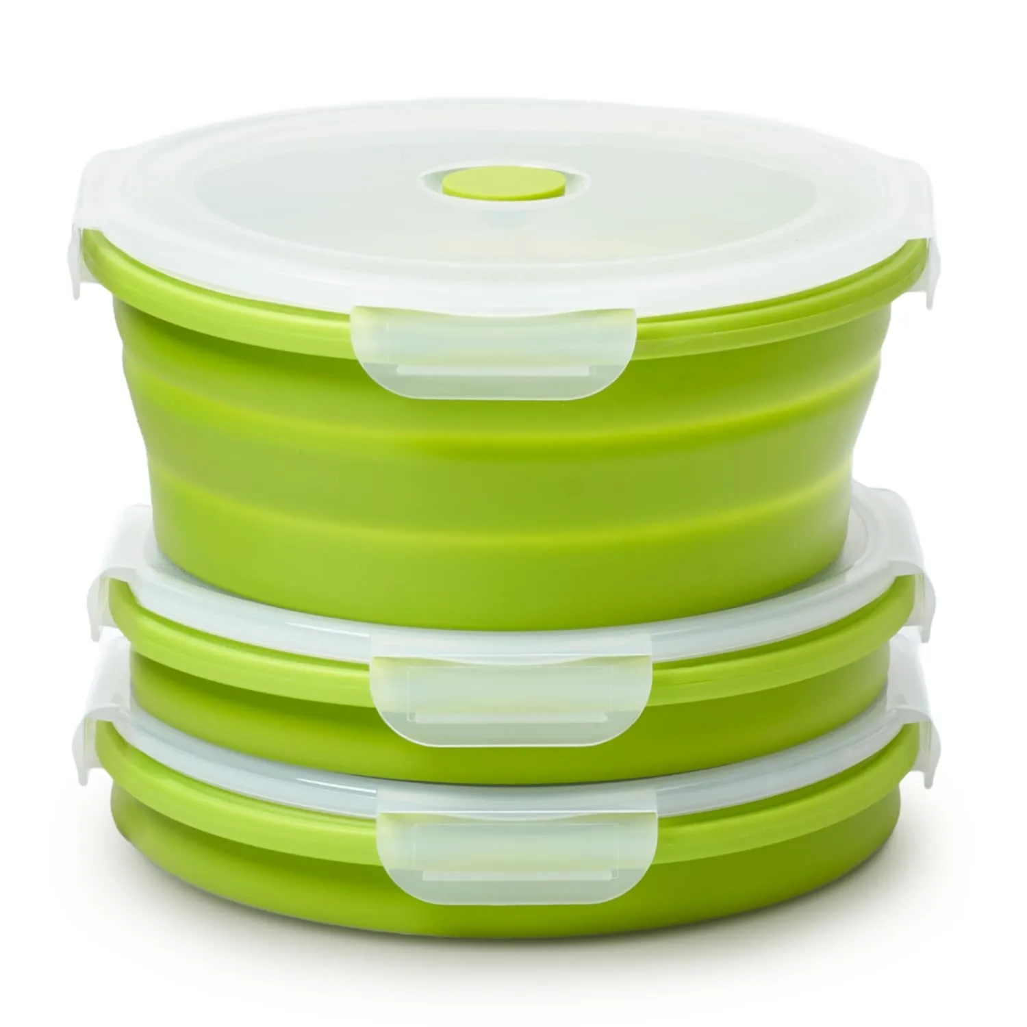 Airtight Food Containers - Green, Silicone, Leak Proof, Foldable, Microwave