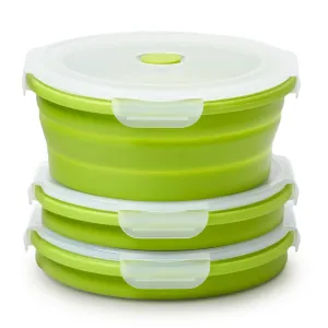 Airtight Food Containers - Green, Silicone, Leak Proof, Foldable, Microwave