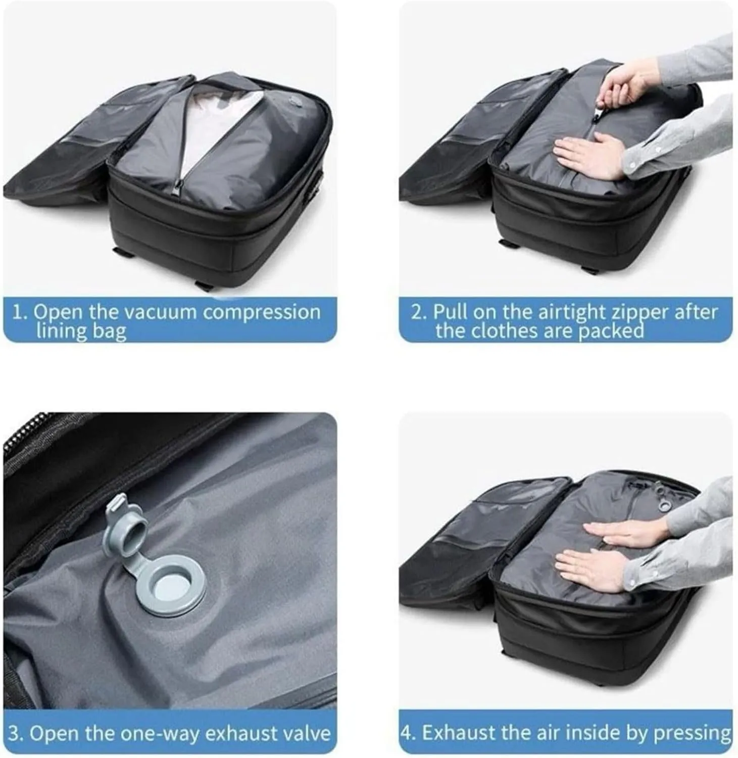 Airvac Backpack, Airvac Travel Backpack Bag, Spence Vac Vacuum Bag for Travel with Wireless Vacuum Pump Reusable Compression Suitcases Space Saver 60L (Black Pump)