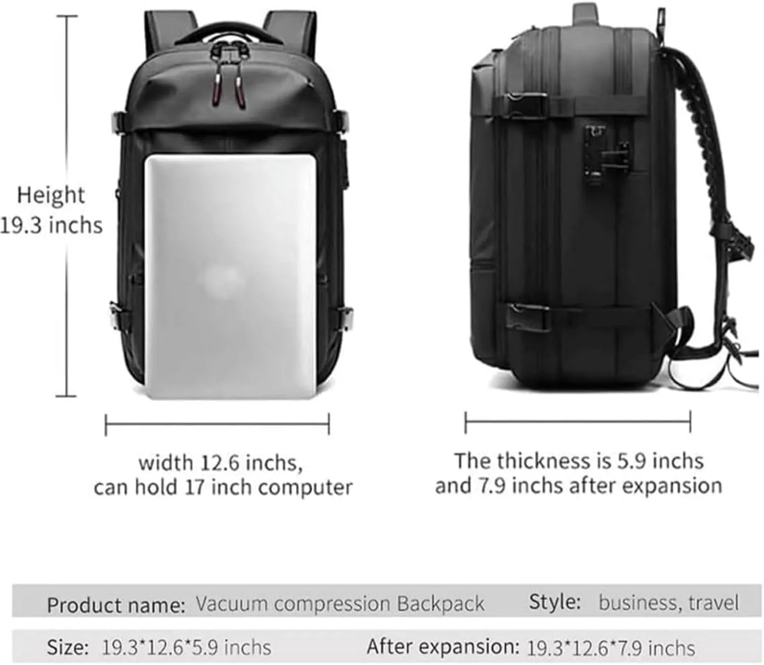 Airvac Backpack, Airvac Travel Backpack Bag, Spence Vac Vacuum Bag for Travel with Wireless Vacuum Pump Reusable Compression Suitcases Space Saver 60L (Black Pump)