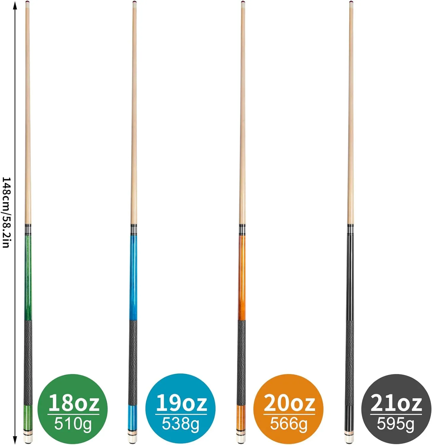 AKLOT Pool Cues,58" Pool Cue Stick Canadian Maple Wood Billiard Cues Sticks for Professional Billiard Players 18 19 20 21 oz
