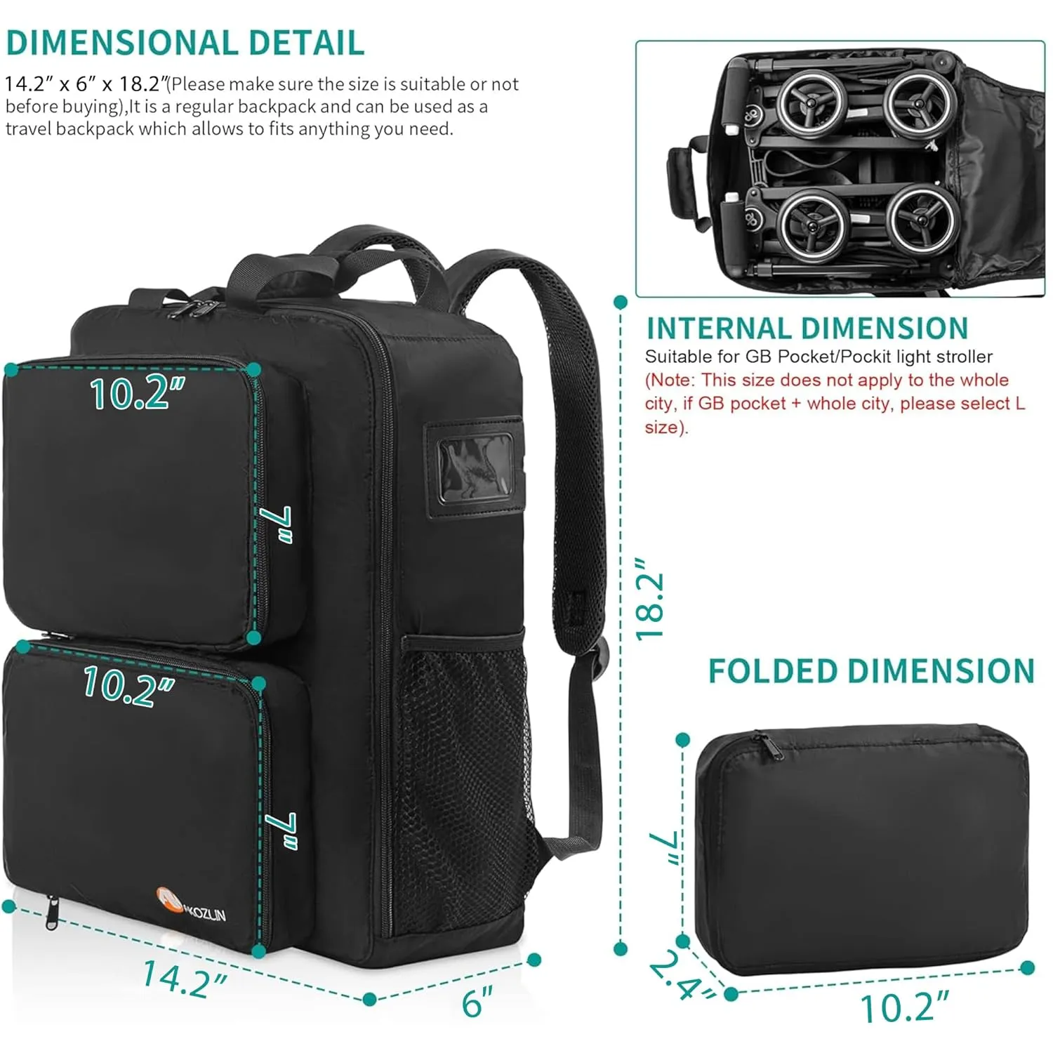 AKOZLIN Foldable Stroller Travel Bag Backpack 14.2"x6"x18.2"Compatible for Gb Pockit Air Plus Stroller Carry Bag[not for Gb all-city]