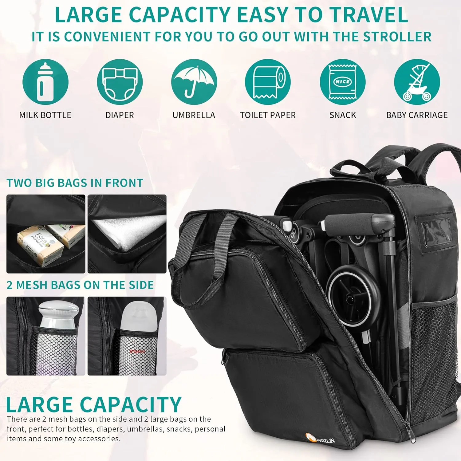 AKOZLIN Foldable Stroller Travel Bag Backpack 14.2"x6"x18.2"Compatible for Gb Pockit Air Plus Stroller Carry Bag[not for Gb all-city]