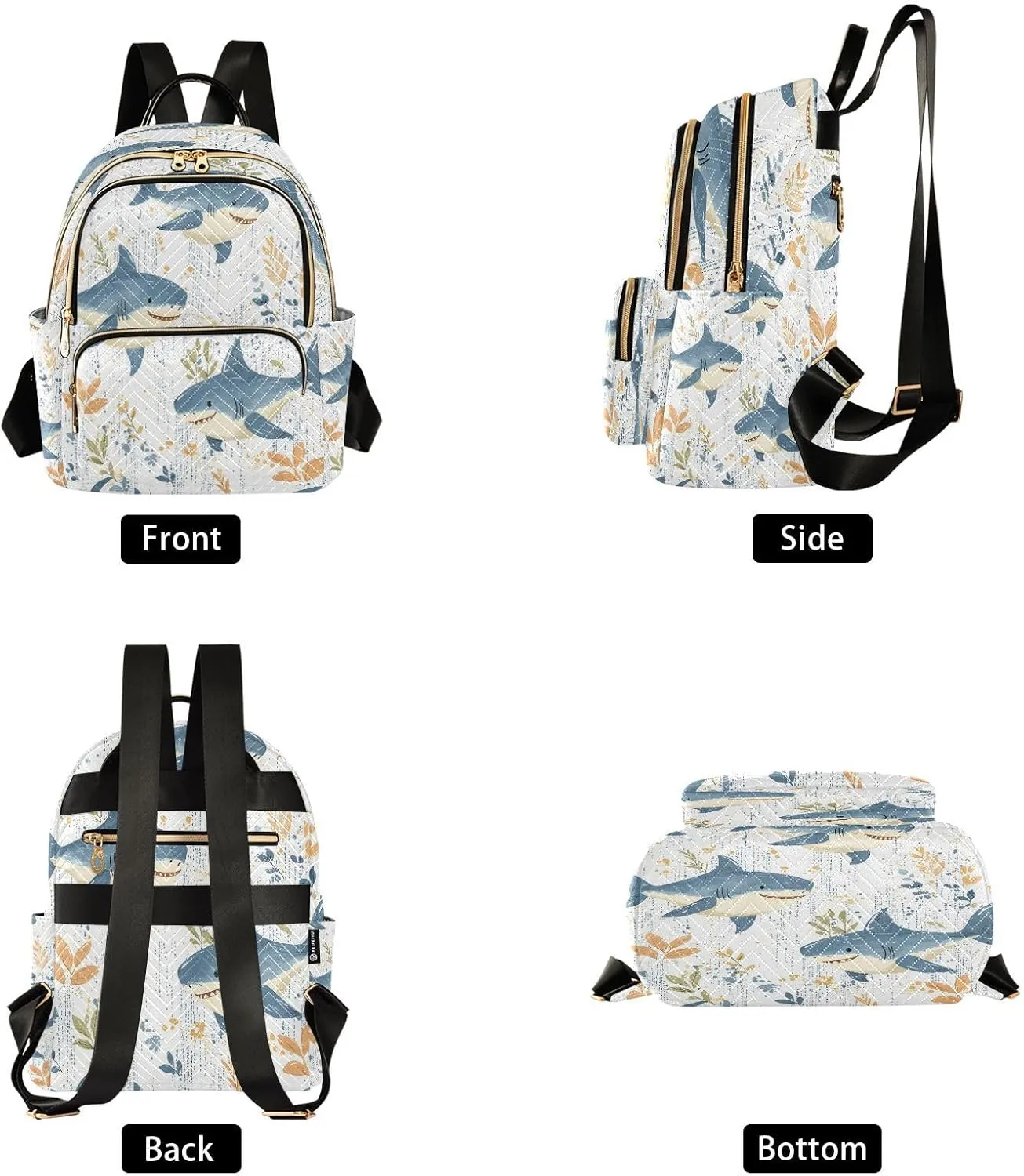 ALAZA Cartoon Shark Foliage Pattern Mini Backpack Purse for Women Travel Bag Lightweight Shoulder Bag Fashion Daypack