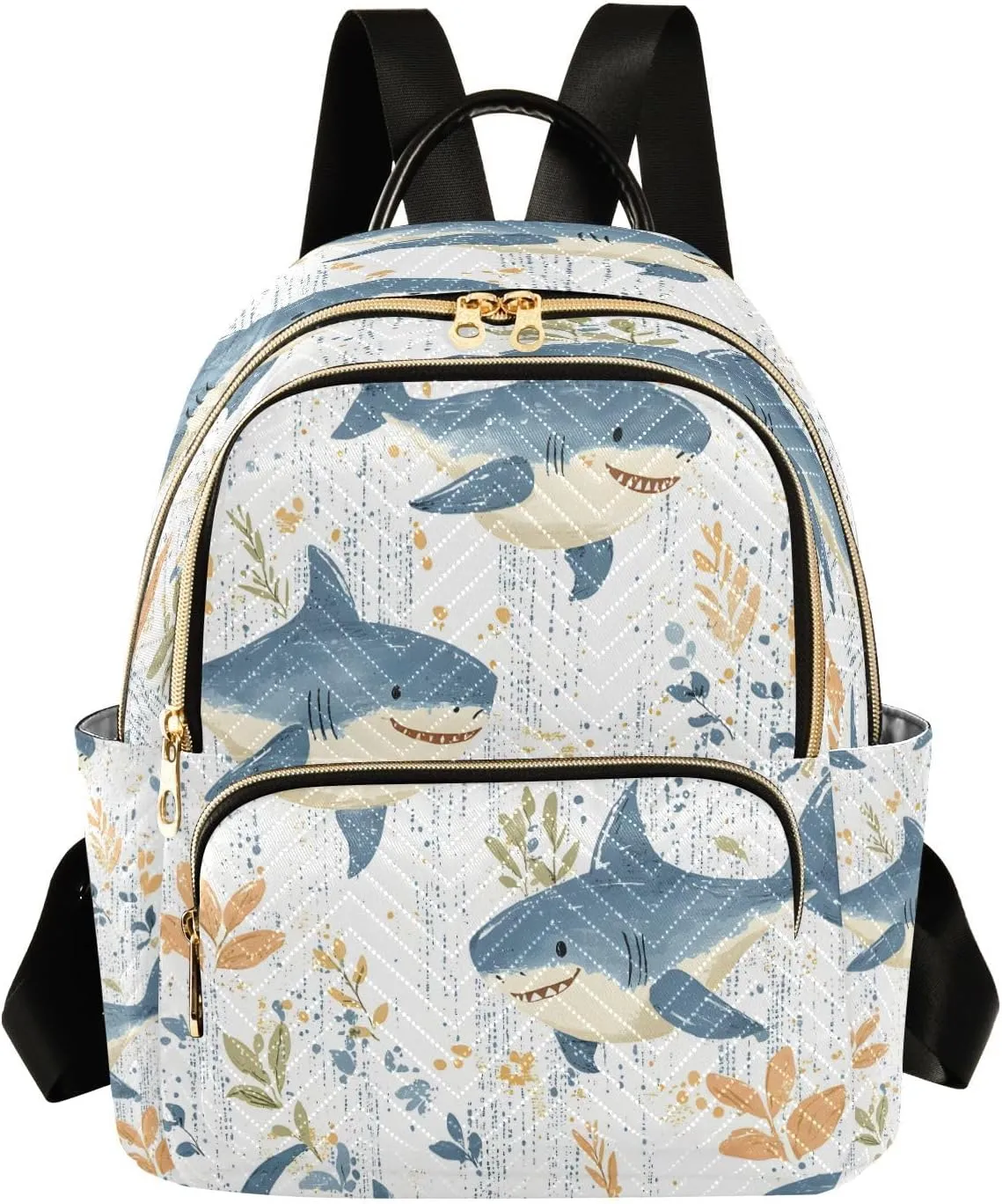 ALAZA Cartoon Shark Foliage Pattern Mini Backpack Purse for Women Travel Bag Lightweight Shoulder Bag Fashion Daypack