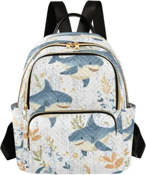 ALAZA Cartoon Shark Foliage Pattern Mini Backpack Purse for Women Travel Bag Lightweight Shoulder Bag Fashion Daypack