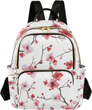 ALAZA Cherry Blossoms Pink Red Mini Backpack Purse for Women Travel Bag Lightweight Shoulder Bag Fashion Daypack