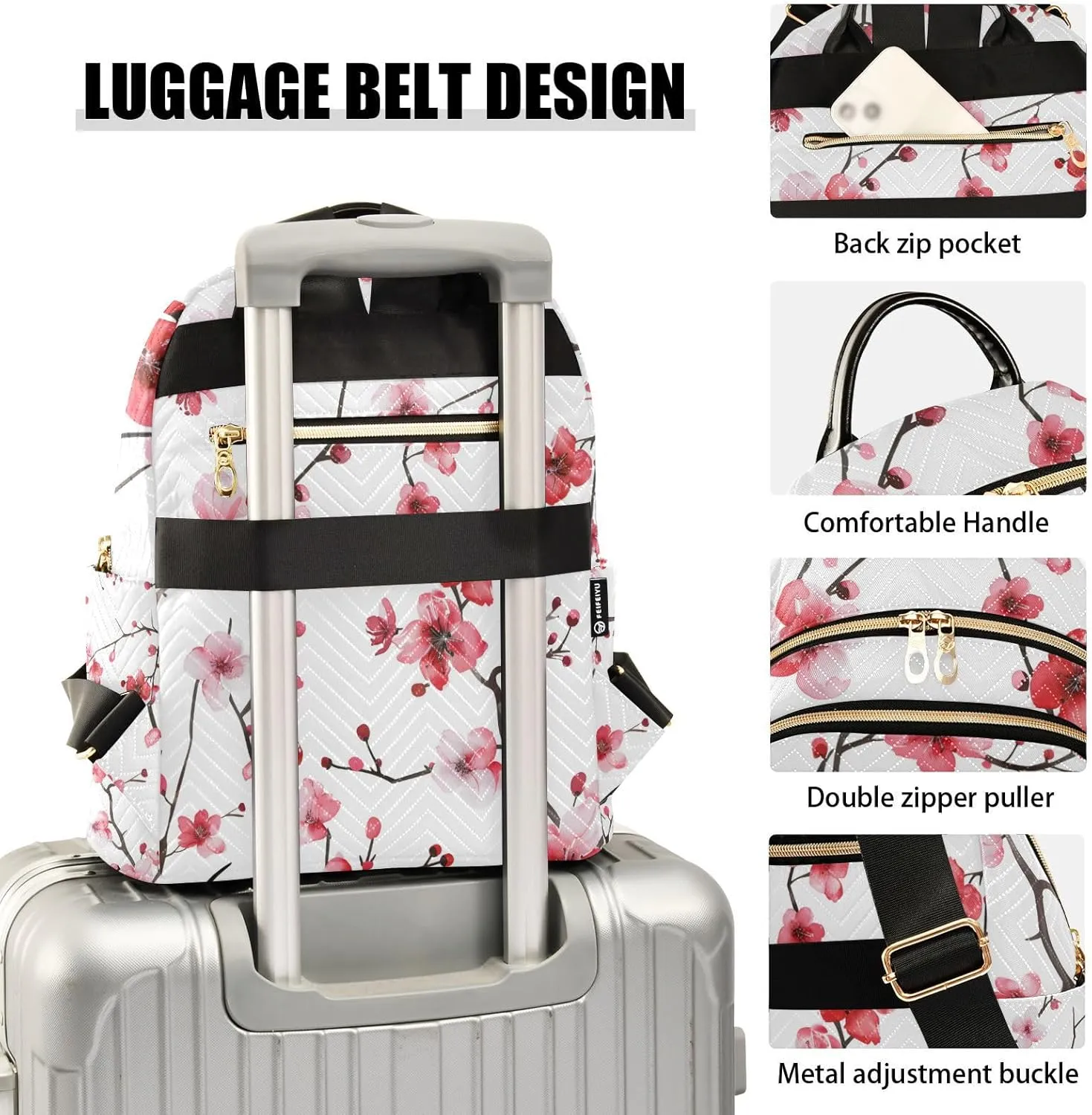 ALAZA Cherry Blossoms Pink Red Mini Backpack Purse for Women Travel Bag Lightweight Shoulder Bag Fashion Daypack