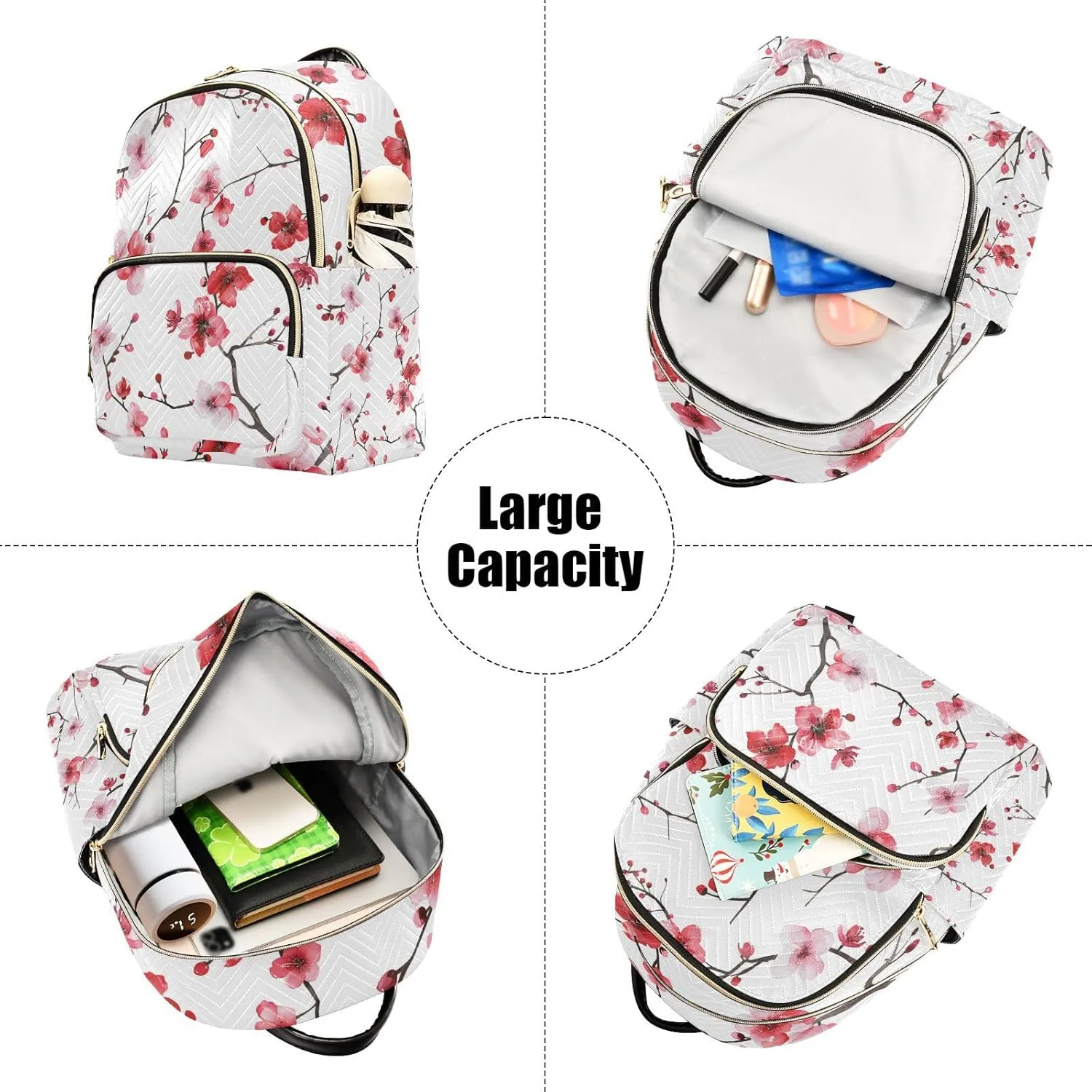 ALAZA Cherry Blossoms Pink Red Mini Backpack Purse for Women Travel Bag Lightweight Shoulder Bag Fashion Daypack
