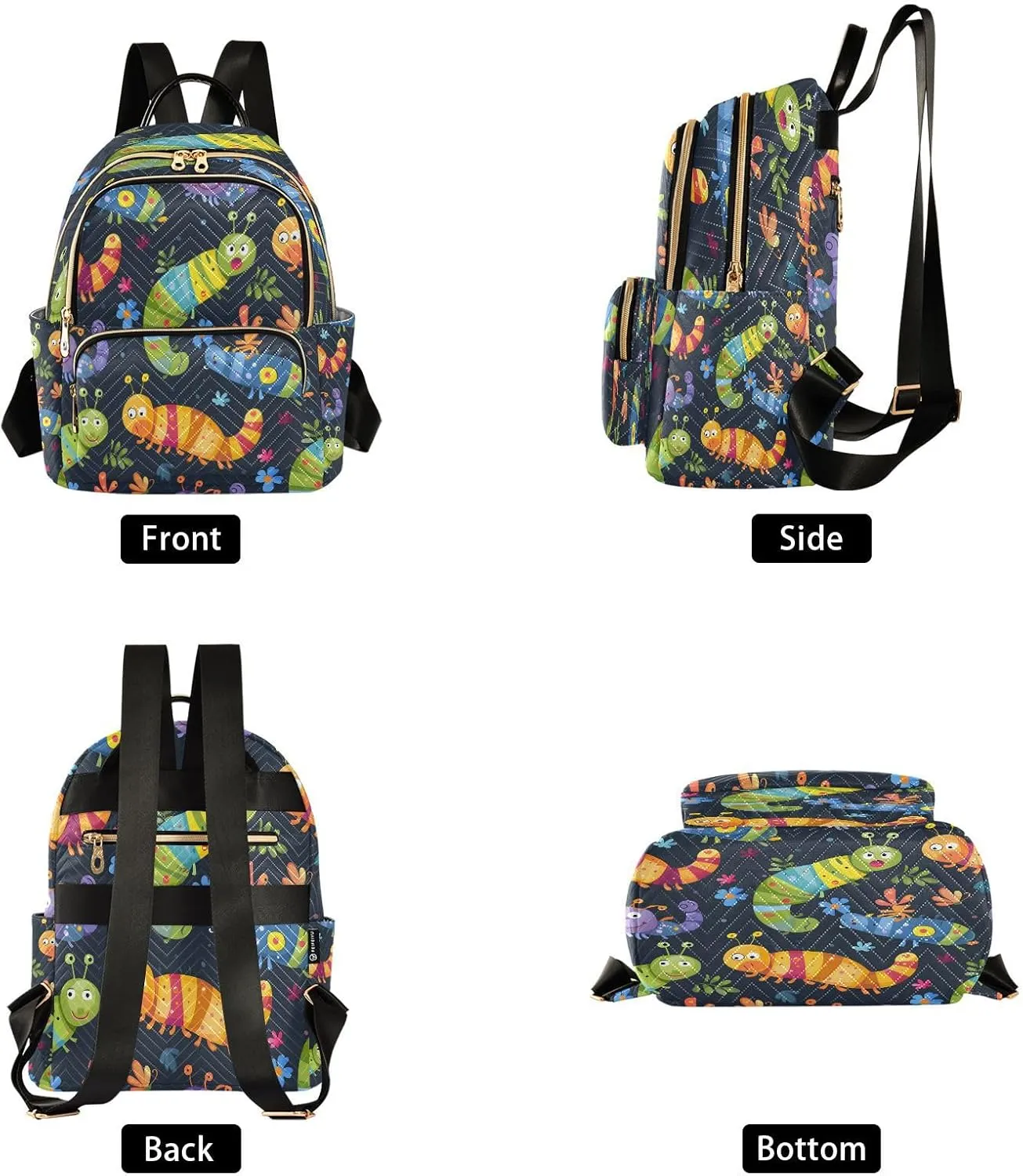 ALAZA Colored Cartoon Caterpillar Mini Backpack Purse for Women Travel Bag Lightweight Shoulder Bag Fashion Daypack